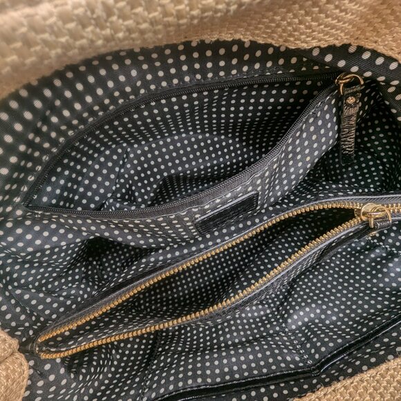 ♠️Kate Spade Quilted Woven Straw Satchel Hand Bag with Bow Accent Beige - Picture 13 of 17